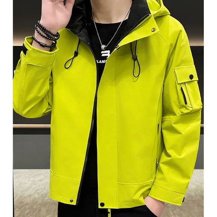 New Men's Fashion Casual Jackets Hooded Solid Zipper Pockets Camping Jackets Spring Autumn Brand Male Outdoor Sport Windbreaker