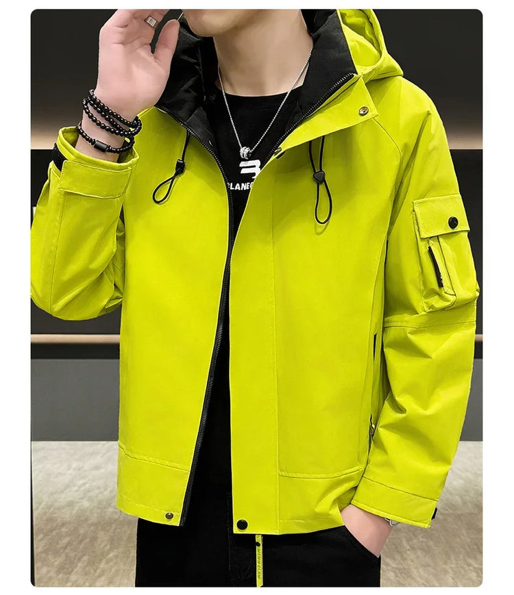 New Men's Fashion Casual Jackets Hooded Solid Zipper Pockets Camping Jackets Spring Autumn Brand Male Outdoor Sport Windbreaker