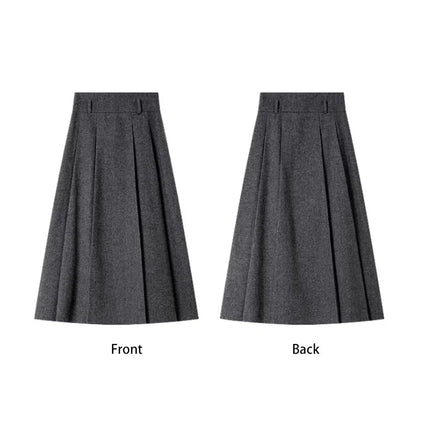 VIMLY Elegant Wool Blend Pleated Maxi Skirt for Women 2025 Winter High Waist Stereo Heavy Duty Skirt Office Lady Clothes M9173 PlatiNum