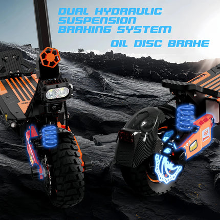 Potente Monopattino Elettrico T2 Master, 2400W, 52V 20.8Ah, Autonomia 65km, Doppio Motore, Pneumatici All-Terrain da 10'', Pieghevole