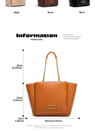 CHCH Women's Tote Bag 2026 Spring New Brown Magnetic Buckle Storage Bag Large Capacity Commuter Chain Bag PlatiNum