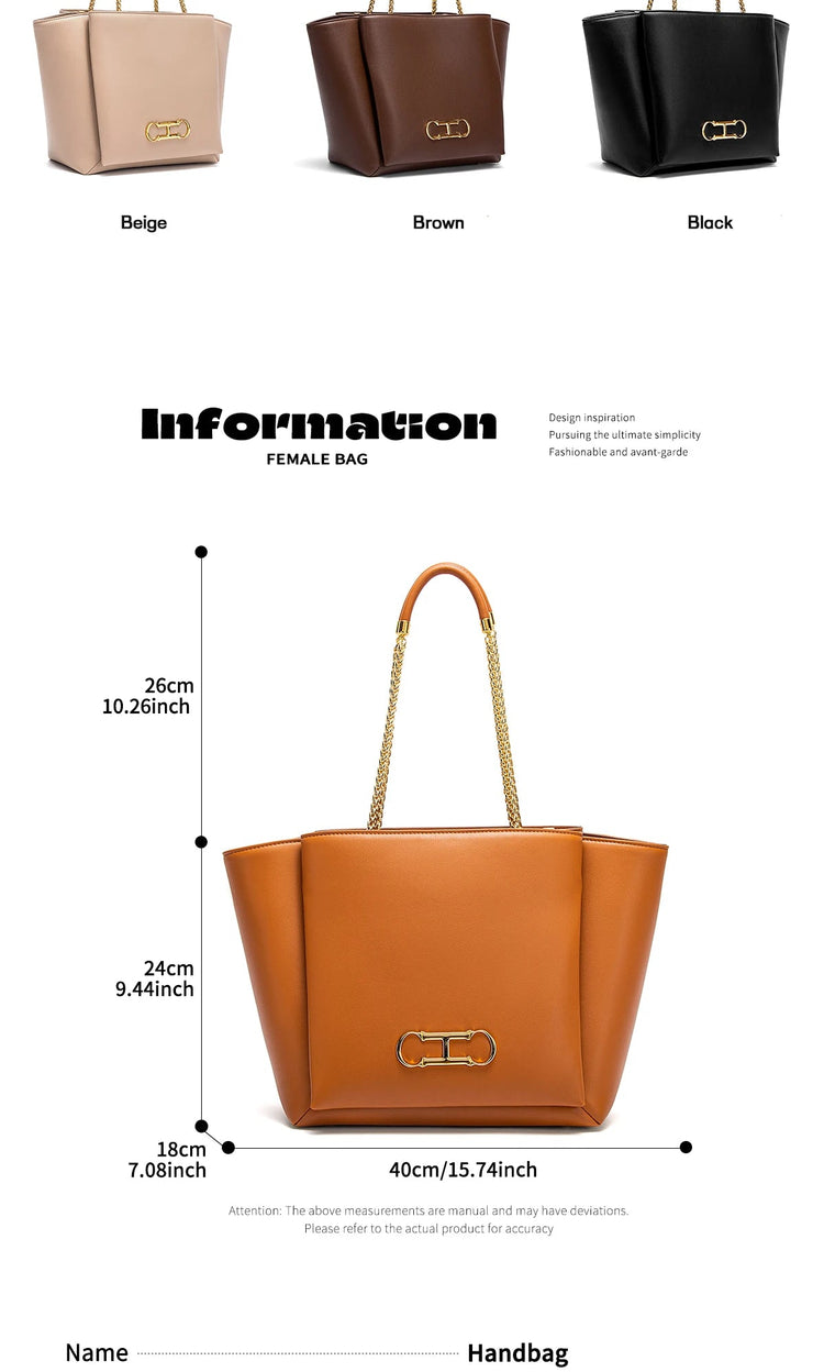 CHCH Women's Tote Bag 2026 Spring New Brown Magnetic Buckle Storage Bag Large Capacity Commuter Chain Bag PlatiNum