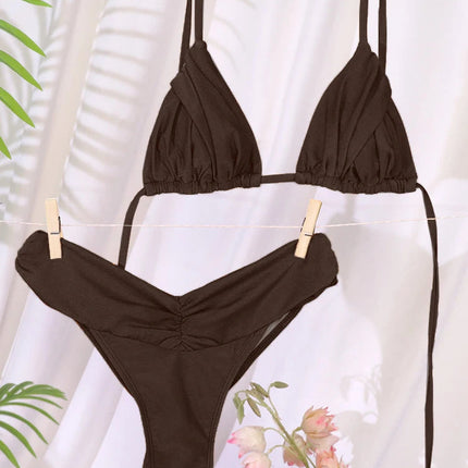 Costume da bagno bikini con pieghe sexy Micro bikini solido Costume da bagno donna Triangolo femminile Costume da bagno da spiaggia platinumshop
