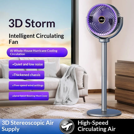 Ventilatore da scrivania verticale 3 in 1, ventilatore silenzioso a 5 velocità per la circolazione dell'aria in tutta la stanza, vento forte e bassa rumorosità, ideale per la casa, il letto
