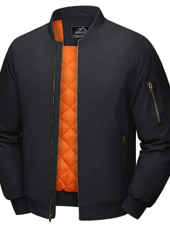 TACVASEN Herren Klassische Bomberjacke Herbst Dick Warm Orange Futter Durchgehender Reißverschluss Winddicht Lässig Gefütterte Fliegerjacken