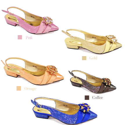 Queena Yan Elegante set di borse con strass a punta blu e tacco basso per calzature e accessori per feste di matrimonio di lusso da donna