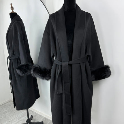 TARUXY Fox Fur Woolen Long Coats Women's Office Lady Removable Elegant Coat Double-sided Wool Overcoat 2025 New Cardigan Jacket