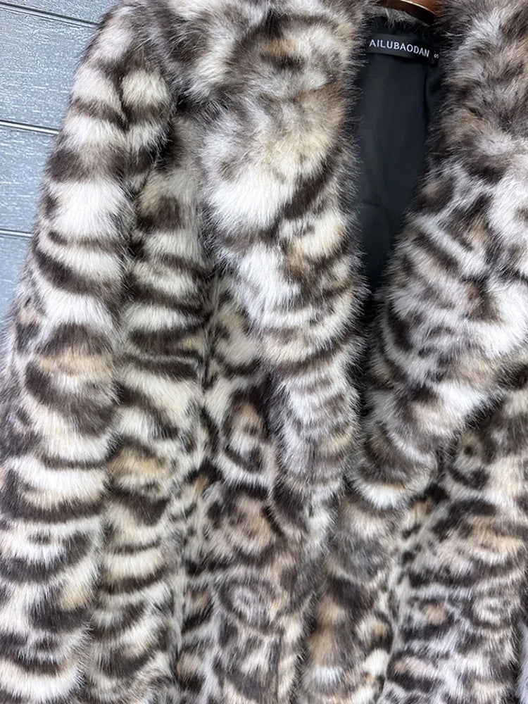 ZADORIN 130cm Long Thicken Lapel Cow Print White Brown Faux Fur Coat Woman Clothing Luxury Fluffy Jacket Winter Fur Coats Woman