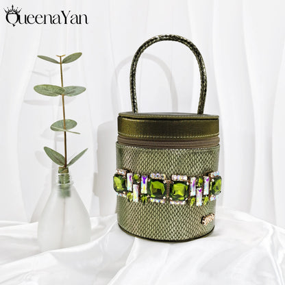 Queena Yan Nigerian-Inspired Rhinestone High Heels With Colourful Bucket Bag Fashionable Womens Footwear And Accessories Set