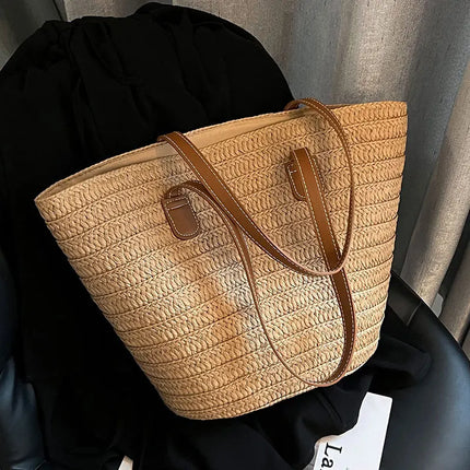 Women's Large Capacity Shoulder Bag, Woven Straw Summer Handbag, Designer Luxury Beach Bag, Bali Shopper