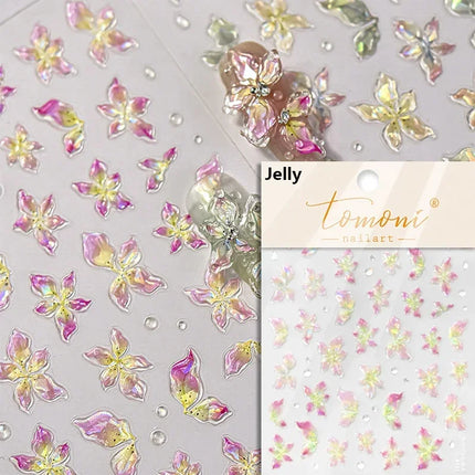 5D Kawaii Lily Nail Art Stickers 1pcs Japanese Pink White Flower With Diamond Self Adhesive Nail Decorations Slider Decals DIY