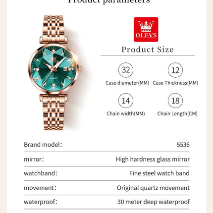 OLEVS 5536 Orologio da donna al quarzo con diamanti di marca di lusso Moda elegante orologio da donna impermeabile in oro rosa con bracciale Set Reloj Mujer platinumshop
