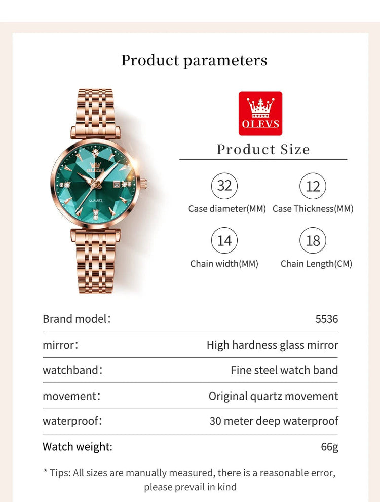 OLEVS 5536 Orologio da donna al quarzo con diamanti di marca di lusso Moda elegante orologio da donna impermeabile in oro rosa con bracciale Set Reloj Mujer platinumshop