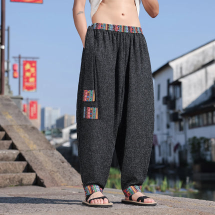 Pantaloni da uomo di alta qualità, casual, traspiranti, comodi, con elastico in vita, stile giapponese, vintage, alla moda, larghi, modello harem.