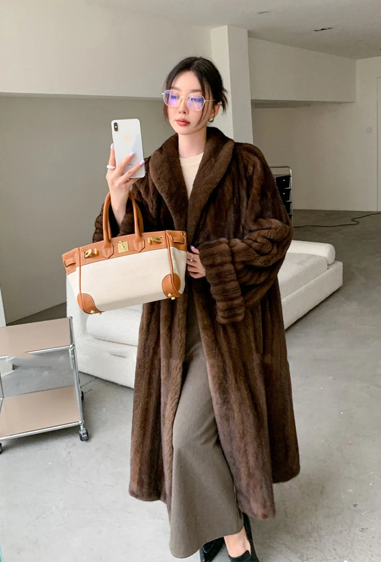 ZADORIN Luxury Designer Clothing Winter Mink Coat Woman Long Brown Faux Fur Coats Woman Chic Fluffy Fur Jacket Loose Outerwears