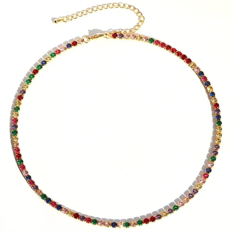 Lusso AAA + 3mm CZ 1 fila lucida catena da tennis collana HipHop ghiacciato Bling zircone cubico girocollo gioielli placcati in oro per le donne