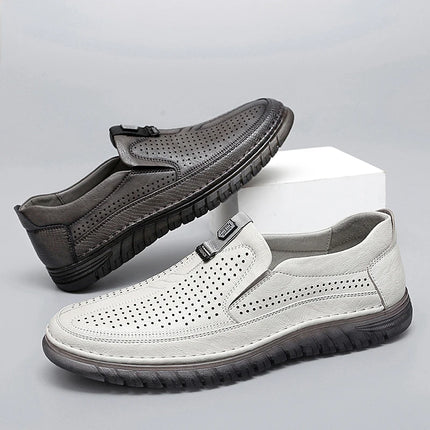 Scarpe estive in pelle traforata bianca scarpe Slip on da uomo in vera pelle scarpe Casual comode da uomo mocassini comodi da uomo