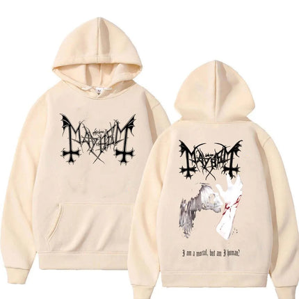 Death Black Metal Mayhem Print Hoodie Men Women Vintage Casual Hooded Tracksuit Male Fashion Gothic Rock Oversized Streetwear PlatiNum