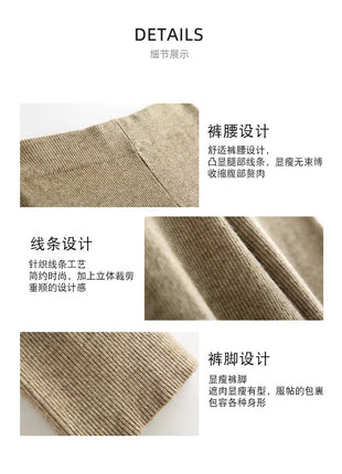 Autumn Winter Women Wool Thickening Leggings High Waist Ribbed Vertical Stripe Casual Knitted Leggings Warm Wear out Pantyhose PlatiNum