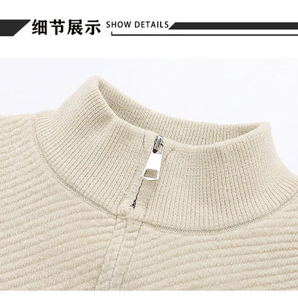 High Quality Fashionable and Simple Half Zipper stripe Sweater Men's Autumn and Winter Knitted Sweater Casual Pullover Top