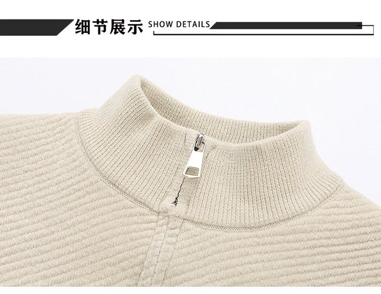 High Quality Fashionable and Simple Half Zipper stripe Sweater Men's Autumn and Winter Knitted Sweater Casual Pullover Top