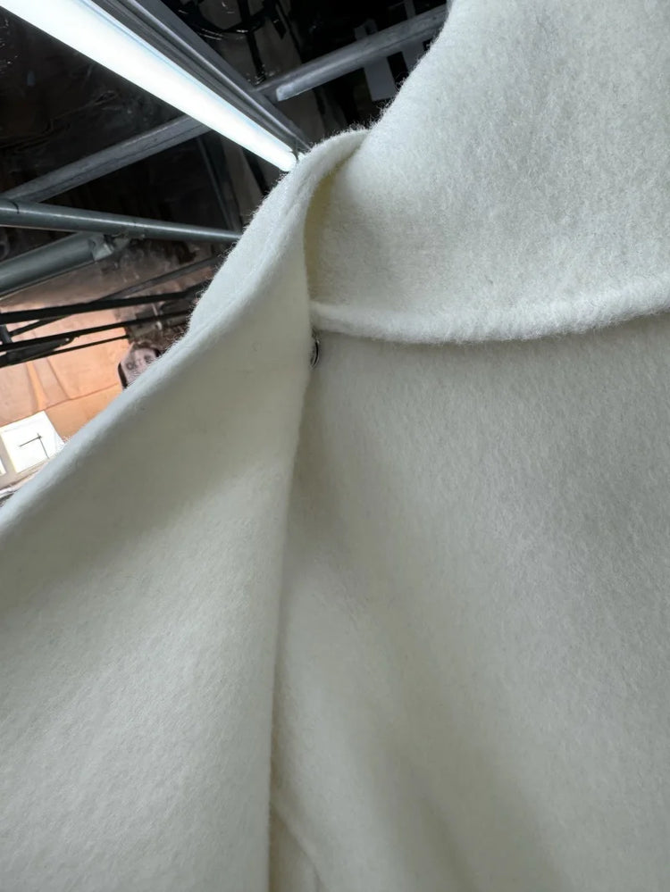 Scarf Collar 100%Wool Coat Women, Korean Fashion Elegant Outerwear, Loose Autumn Winter Jacket
