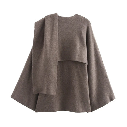 Ladies Autumn Winter Jacket Women Casual Commuter Coat Knitted Loose Oversize Coat Asymmetric Elegant Split Chic Scarf Jacket