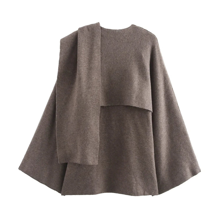 Ladies Autumn Winter Jacket Women Casual Commuter Coat Knitted Loose Oversize Coat Asymmetric Elegant Split Chic Scarf Jacket