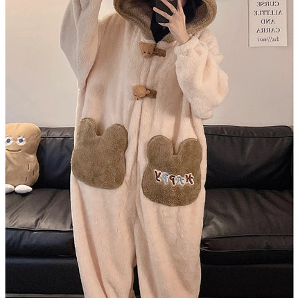Winter Pajamas Cartoon Bear Costume Pijama Kawaii Adult Couples Kigurumis Sleepwear Jumpsuits Coral Fleece Loose Warm Homewear