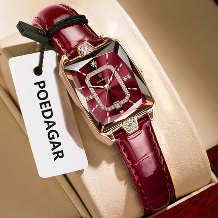 POEDAGAR Rettangolo Orologi da donna di lusso Impermeabile Data Orologio da donna in pelle Elegante orologio da polso da donna al quarzo moda Reloj regalo platinumshop