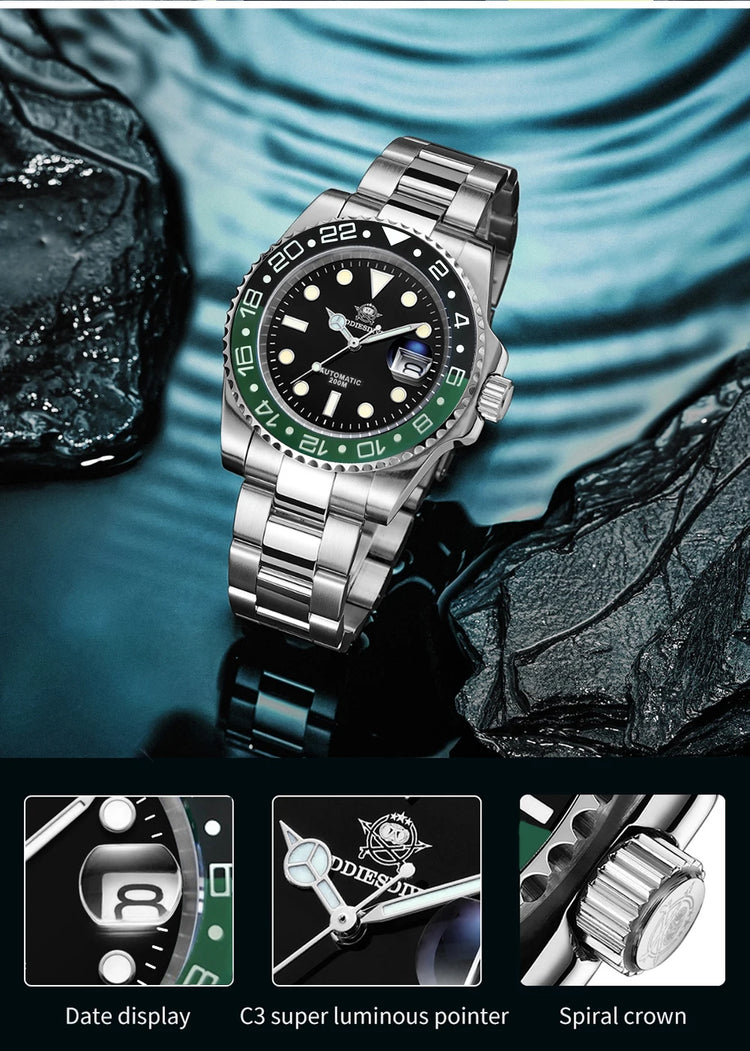 ADDIESDIVE Men's Watch NH35 Automatic Luxury Sapphire Crystal 200m Waterproof Luminous Date Stainless Watches Relogios Masculino