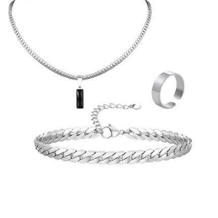 Elegante Set di Gioielli da Uomo con 3 Pezzi, Catena Cubana Piatta, Ciondolo Geometrico in Acciaio Inox con Pietra, Gioielli Hip Hop, Regalo per Lui platinumshop