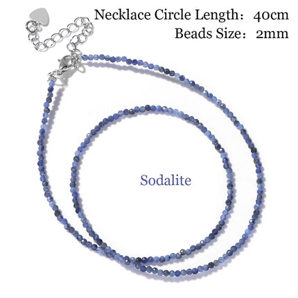 Mini Stone Beaded Necklace 2mm Faceted Natural Agat Quartzs Necklaces Female Fashion Party Choker for Women Girls Jewelry Gift PlatiNum