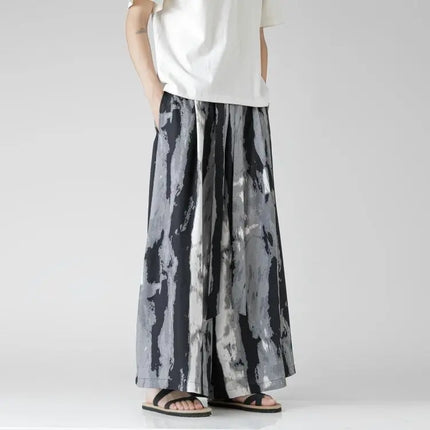 Pantaloncini da uomo casual larghi con stampa da spiaggia, in seta ghiaccio sottile, comodi, a gamba larga, stile Harajuku, streetwear