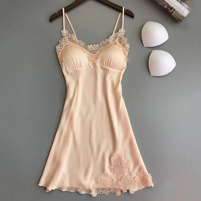 Women's Sexy Silk Satin Nightgown Sleeveless Nightdress with sco