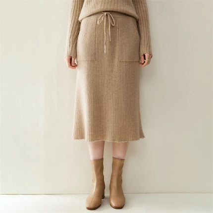 100% Cashmere Skirt Women's Clothes Over Knees Knitwear New Collection High Quality Autumn Winter Soft Warm Straight Long Skirt PlatiNum