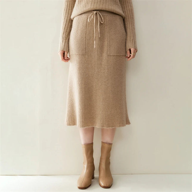 100% Cashmere Skirt Women's Clothes Over Knees Knitwear New Collection High Quality Autumn Winter Soft Warm Straight Long Skirt PlatiNum