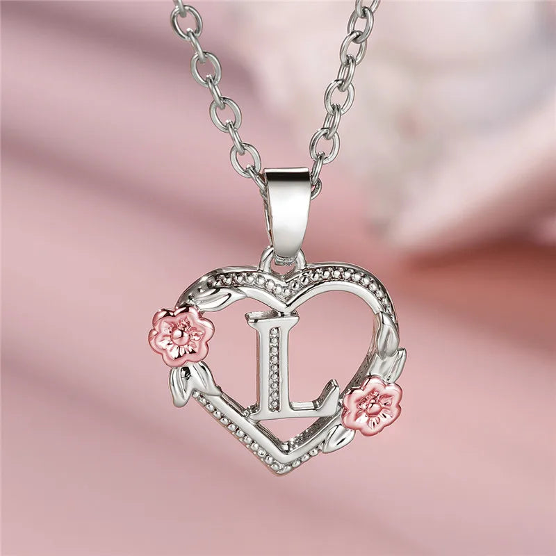 Collana con ciondolo fiore lettera AZ femminile carina, regalo di gioielli da sposa color argento per le donne