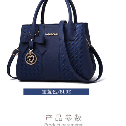 Bow Metal Pendant Top Handle Satchel Crossbody Bag, PU Leather Textured Bag Purse, Classic Versatile Fashion Shoulder Bag PlatiNum