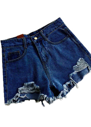 Pantaloncini di jeans coreani Donna Moda estiva Casual Jeans strappati a vita alta Tasca nappa Y2K Pantaloni caldi Streetwear Pantaloni blu