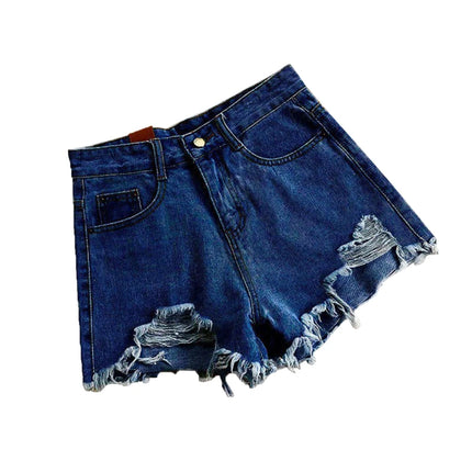 Pantaloncini di jeans coreani Donna Moda estiva Casual Jeans strappati a vita alta Tasca nappa Y2K Pantaloni caldi Streetwear Pantaloni blu