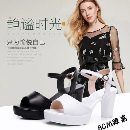 Size 32-43 2024 Genuine Leather Fashion Fish Mouth Women'S High Heel Summer Shoes Dress Sandals Female Woman Sandals Platform PlatiNum