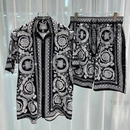 Set di camicie da uomo retrò estive Camicia a maniche corte da spiaggia stampata 3D Pantaloncini da viaggio casual da uomo hawaiano 2 pezzi comoda casual platinumshop