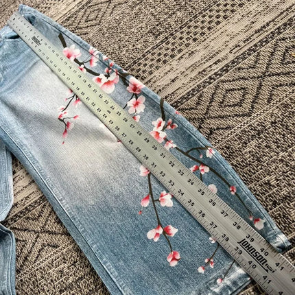 Jeans Oversize Y2K con Stampa Geometrica e Fiori di Ciliegio, Stile Harajuku, Pantaloni Larghi Casual da Donna