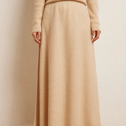 Korean Long Skirt Women's Wave Skirt 100% Cashmere Straight Skirt Knit Autumn Winter Skirt Warm Elegant Casual Knee Length Dress PlatiNum