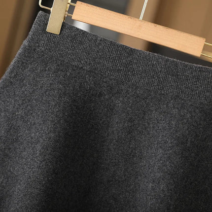 Women's Wool Skirt Autumn Winter Elastic Waist Mini A-Line Cashmere Skirt 100% Merino Wool Knitted Above Knee Preppy Style Dress PlatiNum