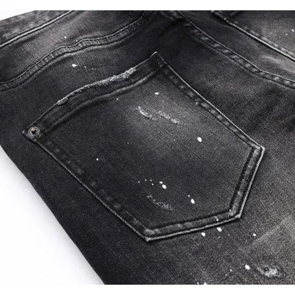Street Designer Fashion Men Jeans High Quality Retro Black Gray Stretch Slim Fit Ripped Jeans Men Brand Vintage Y2K Denim Pants PlatiNum