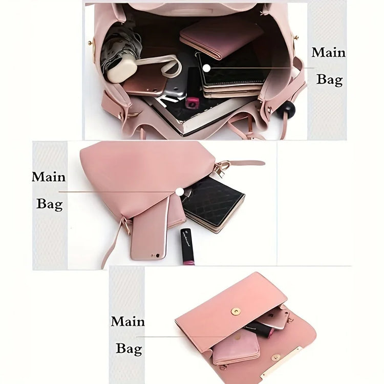 Set di 3 Borse da Donna in Pelle PU: Borsa a Tracolla, Borsa a Mano e Pochette, Combo Elegante per Signore