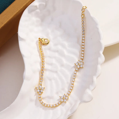 Fiori colorati con zirconi cubici Baguette Catena da tennis Collana girocollo da donna Gioielli hip-hop in ottone per donna Dorato