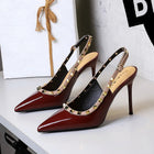 Donne 9.5 cm Tacchi alti Lady Pelle verniciata con borchie Tacco a spillo Singolo cinturino alla caviglia Tacchi Décolleté Scarpe da ballo traspiranti femminili platinumshop